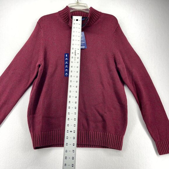 IZOD Mens Small Velvet Maroon Mock‎ Neck Button Sweater Long Sleeve Cotton Blend - Picture 10 of 10